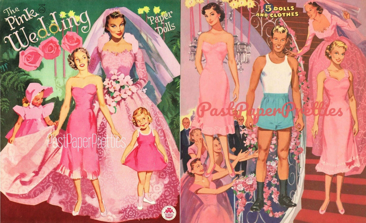 Vintage Paper Dolls The Pink Wedding 1952 Printable PDF Instant Digital Download Wedding 6 Bridal Party Dolls & Clothes