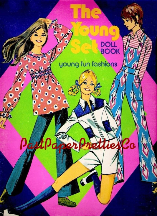 Vintage Paper Dolls The Young Set c. 1973 Printable PDF Instant Digital Download 3 Groovy Teen Hippie Mod Fashions Dolls Clip Art