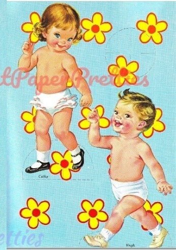 Vintage Paper Dolls Babyland 1969 Printable PDF Instant Digital Download 4 Kitsch Cute Kawaii Babies Baby Toddler Dolls Clip Art