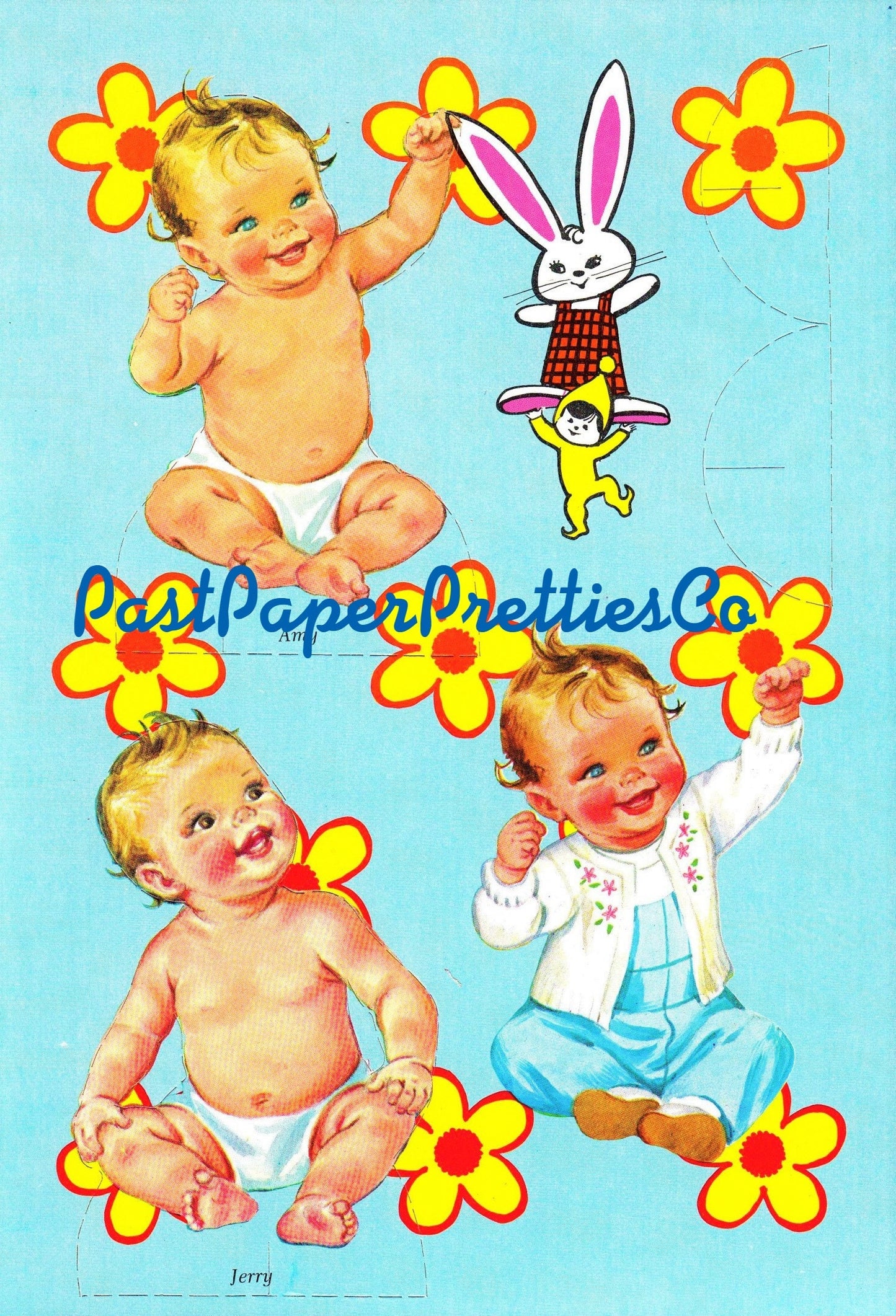 Vintage Paper Dolls Babyland 1969 Printable PDF Instant Digital Download 4 Kitsch Cute Kawaii Babies Baby Toddler Dolls Clip Art