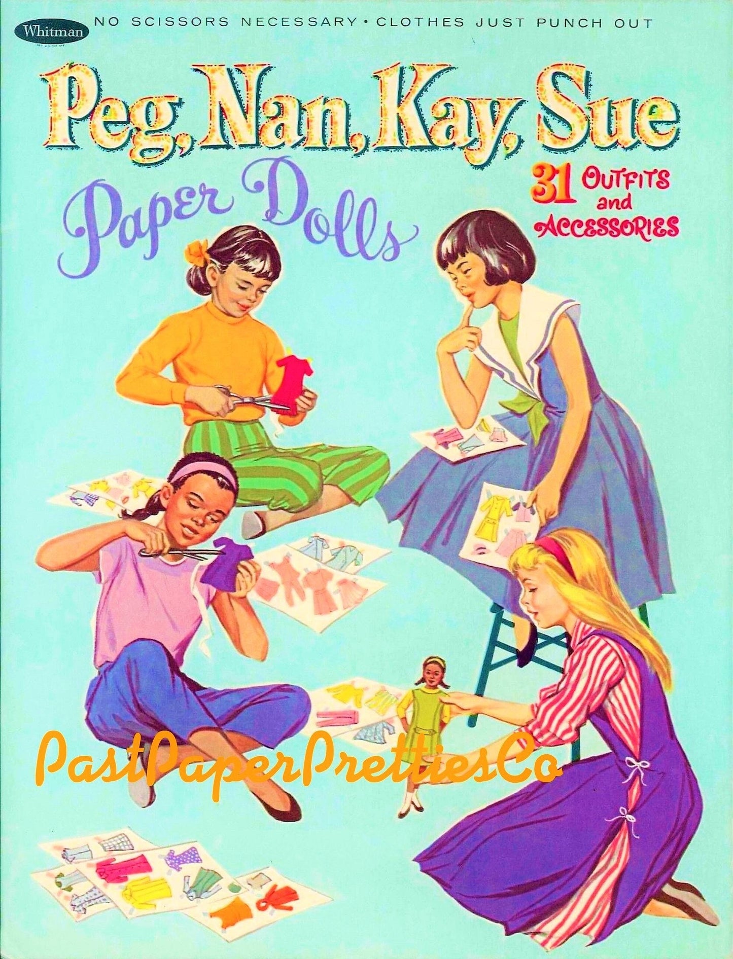 Vintage Paper Dolls Peg Nan Kay Sue International Friends c. 1966 Printable PDF Instant Digital Download Cute Preteens Tweens Teens Clip Art