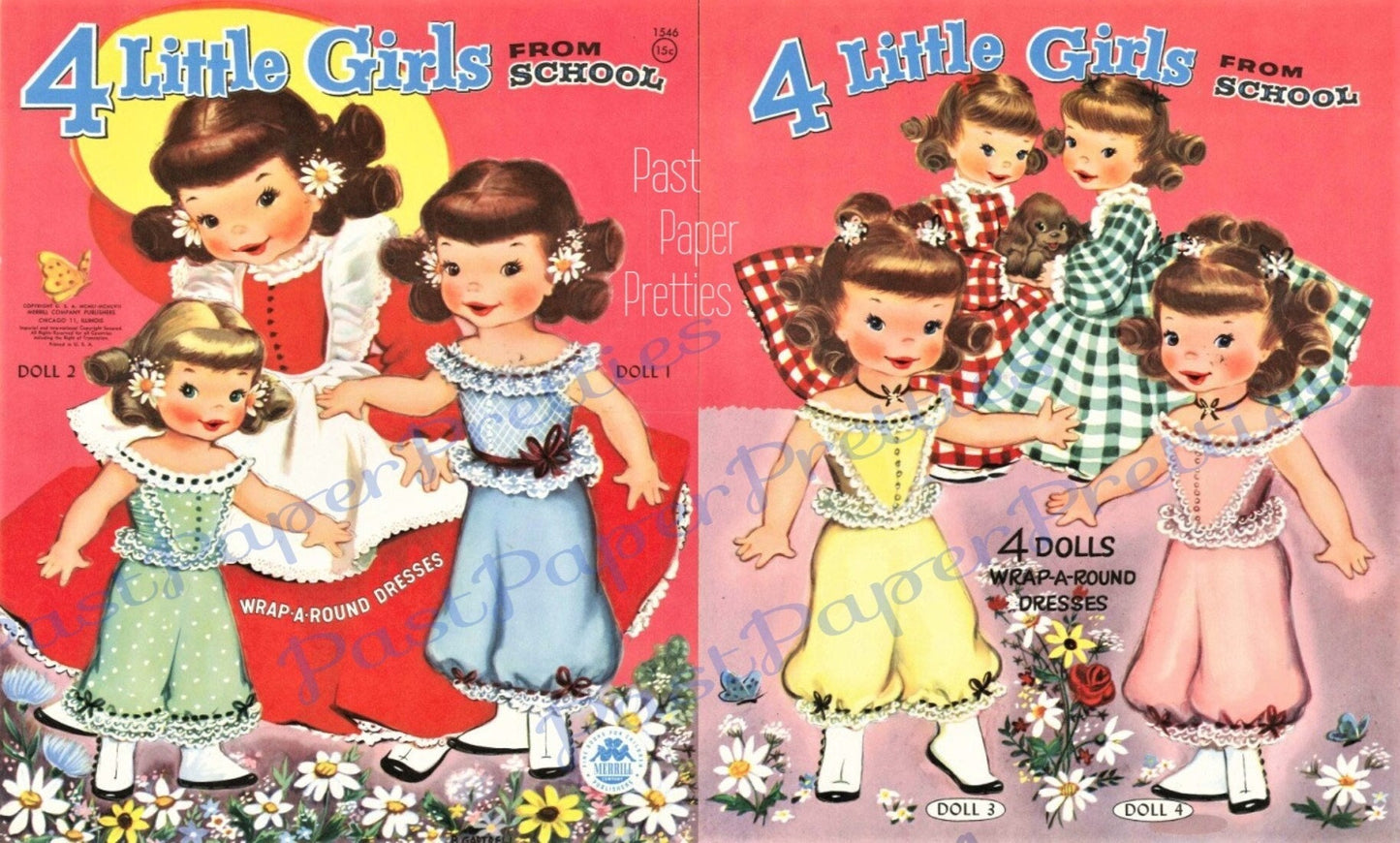 Vintage Paper Dolls 4 Little Girls From School 1957 Printable PDF Instant Digital Download Kitschy Cute Adorable Girls Printable Clip Art