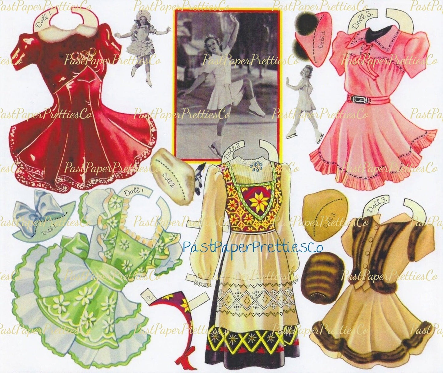 Vintage Paper Dolls Sonja Henie Ice Skating Star 1939 Printable PDF Instant Digital Download Pretty Figure Skater Actress Clip Art
