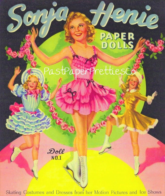 Vintage Paper Dolls Sonja Henie Ice Skating Star 1939 Printable PDF Instant Digital Download Pretty Figure Skater Actress Clip Art