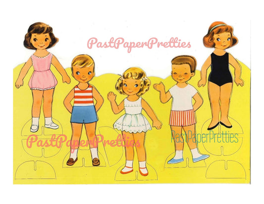 Vintage Paper Dolls Preschool 1950s Little Nursery School Children PDF Instant Digital Download Printable Cute Kawaii Clip Art