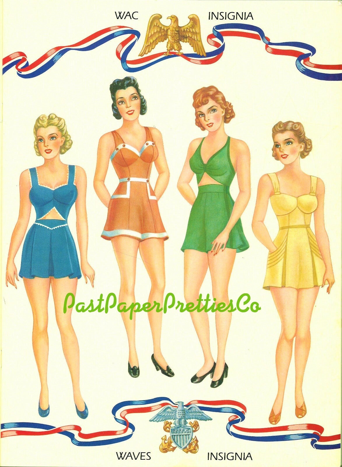 Vintage Paper Dolls Wacs and Waves Girls In the War WWII 1943 Printable PDF Instant Digital Download Wartime Era Ladies Clip Art