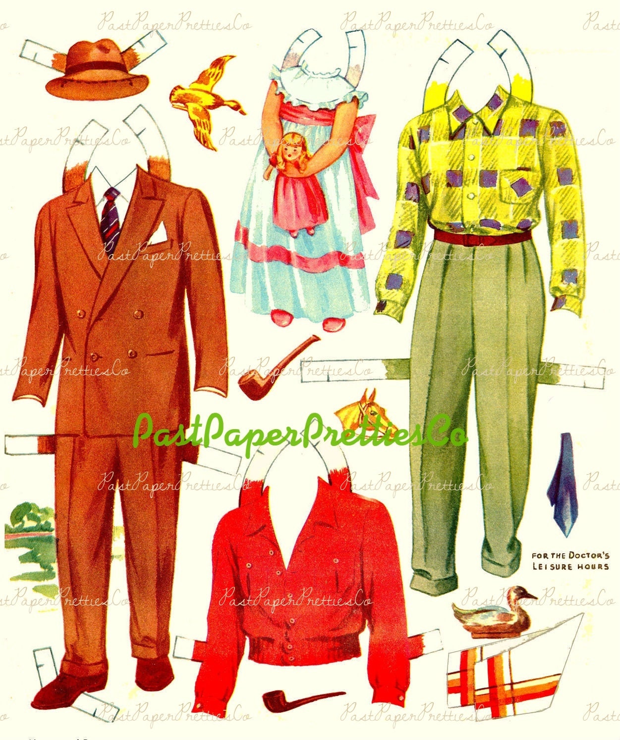 Vintage Paper Dolls Doctor and Nurse c. 1940's PDF Printable Instant Digital Download Retro Hospital Clip Art