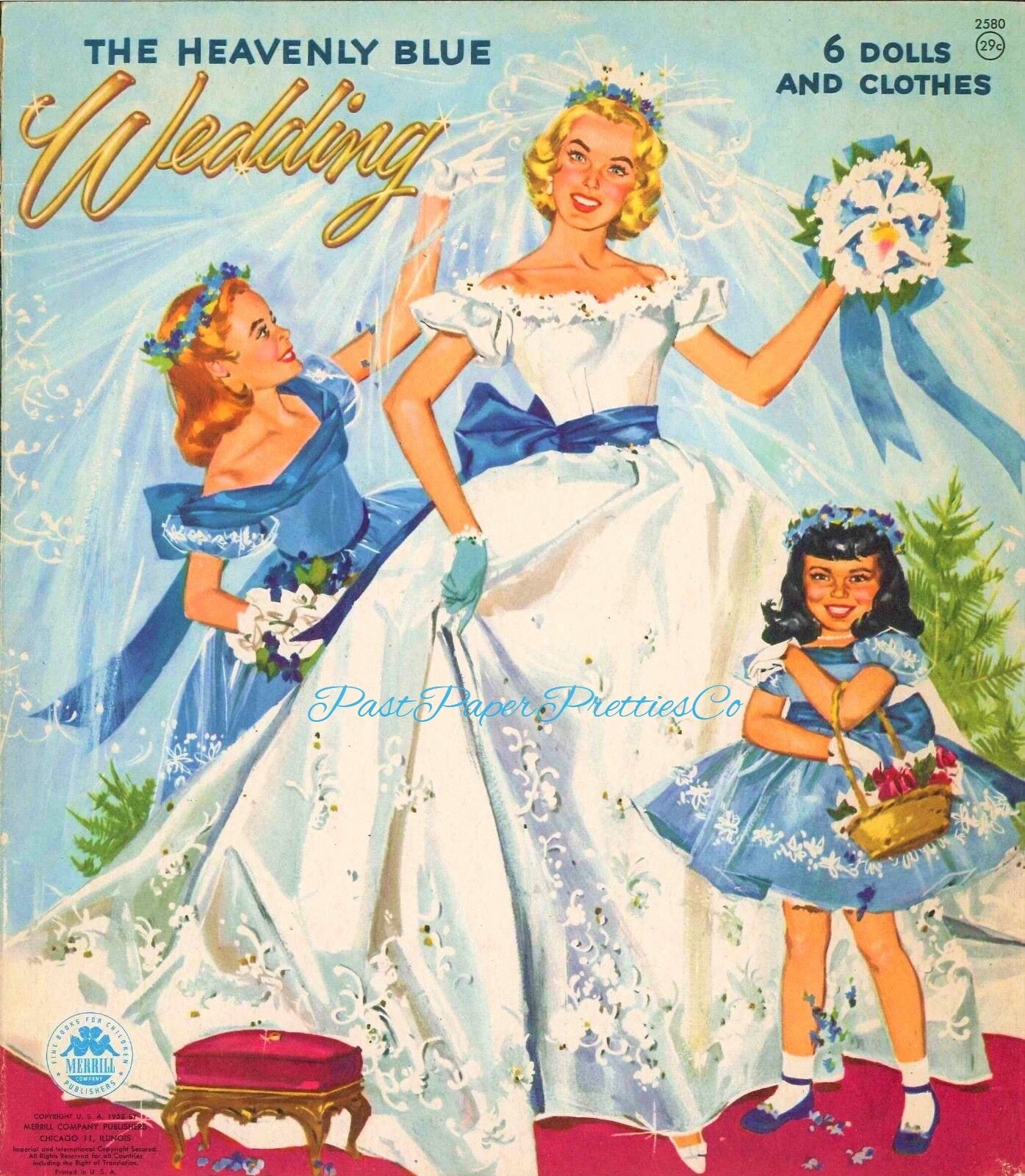 Vintage Paper Dolls The Heavenly Blue Wedding c. 1955 Printable PDF Instant Digital Download Wedding 6 Bridal Party Dolls & Clothes Clip Art