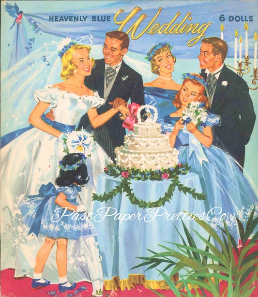 Vintage Paper Dolls The Heavenly Blue Wedding c. 1955 Printable PDF Instant Digital Download Wedding 6 Bridal Party Dolls & Clothes Clip Art