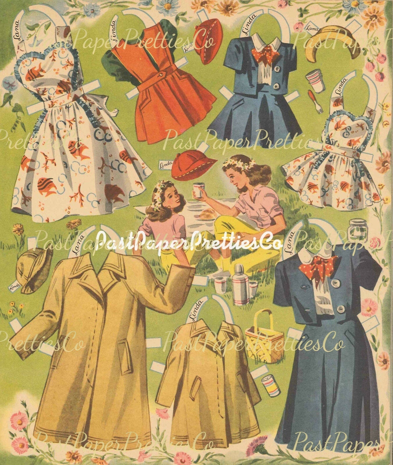 Vintage Paper Dolls Seven and Seventeen 1945 Printable PDF Instant Digital Download Pretty Big and Little Sister Dress-Alike Dolls