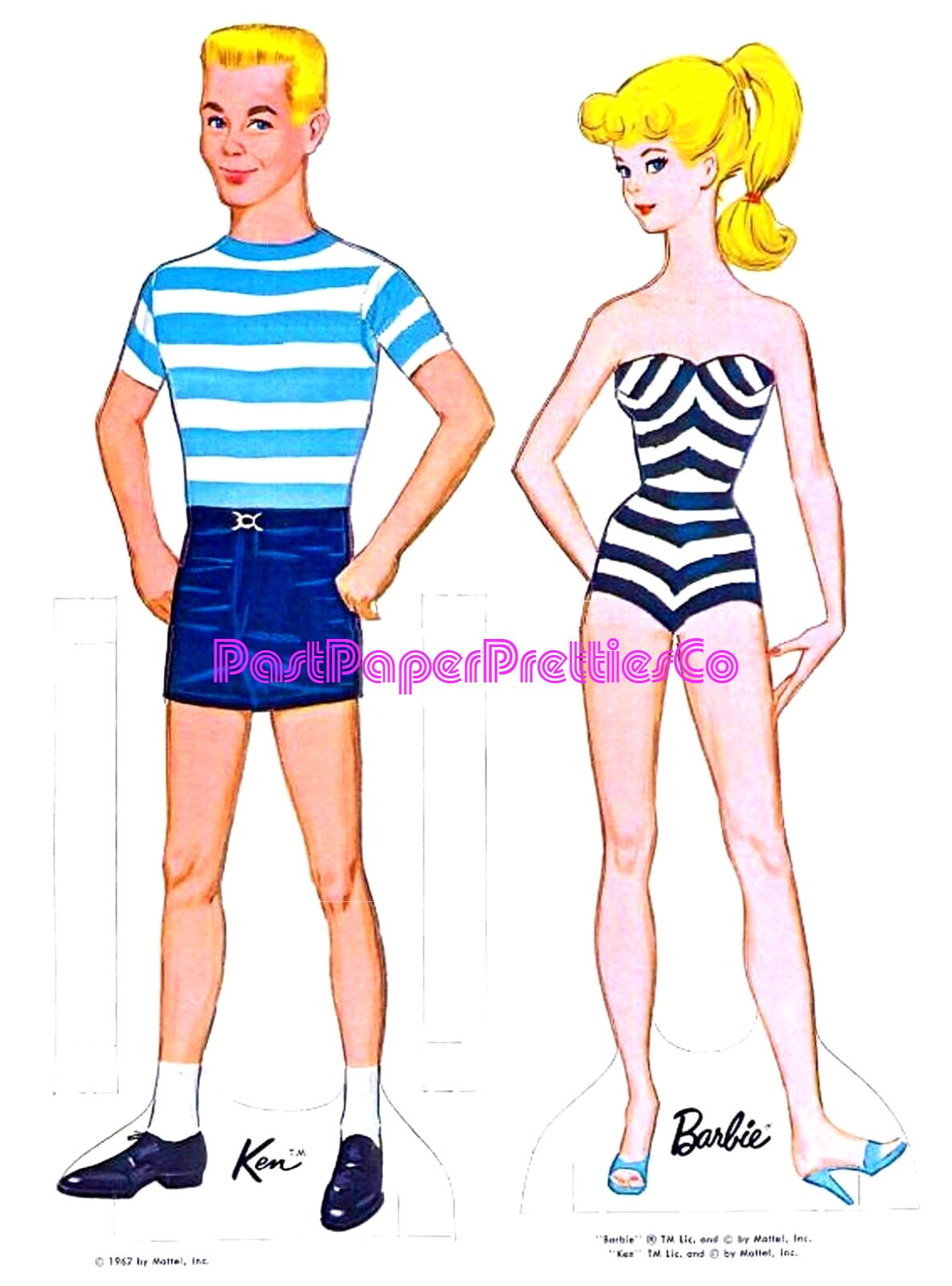 Vintage Paper Dolls Classic Barbie and Ken Cut-Outs 1962 TWENTY Page Wardrobe Printable PDF Instant Digital Download Toy Fashion Doll Z1