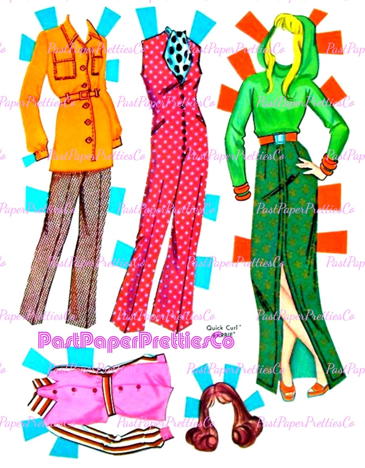 Vintage Paper Dolls Quick Curl Barbie 1973 Printable PDF Instant Digital Download Toy Fashion Doll and Hairdos Clipart Z1