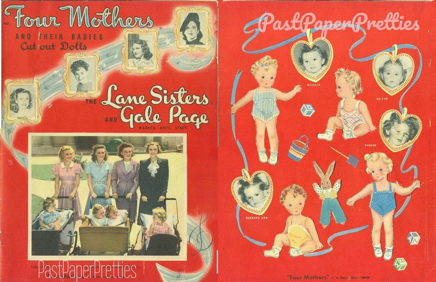 Vintage Paper Dolls The Lane Sisters Four Mothers and Their Babies c. 1941 Printable PDF Instant Digital Download Movie Actress Singer Stars