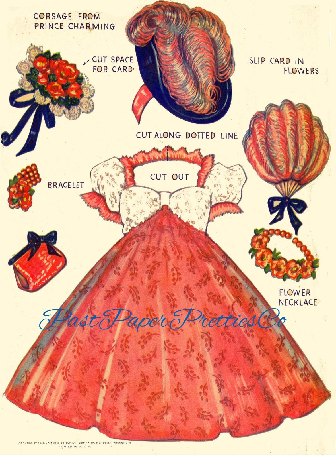 Vintage Paper Dolls Cinderella Steps Out c. 1948 Prince Charming Printable PDF Instant Digital Download Kitsch Fairy Tale Ephemera Clip Art