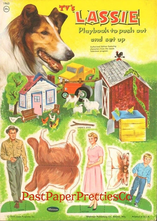 Vintage Paper Dolls TVs Lassie Playbook Push Outs Printable Farm Paper Craft Set PDF Instant Digital Download Retro Rough Collie Dog