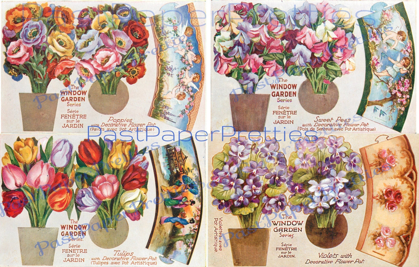 Vintage Printable Antique Flower Pots Bouquets Cut Out & Assemble Postcard Papercrafts PDF Instant Digital Download 12 Window Garden Oilette