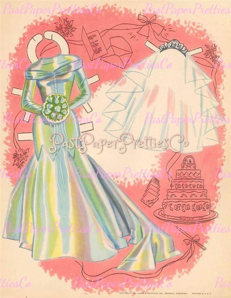 Vintage Paper Dolls Here Comes The Bride Statuette Dolls 1955 Printable PDF Instant Digital Download 5 Wedding Party Dolls Clip Art