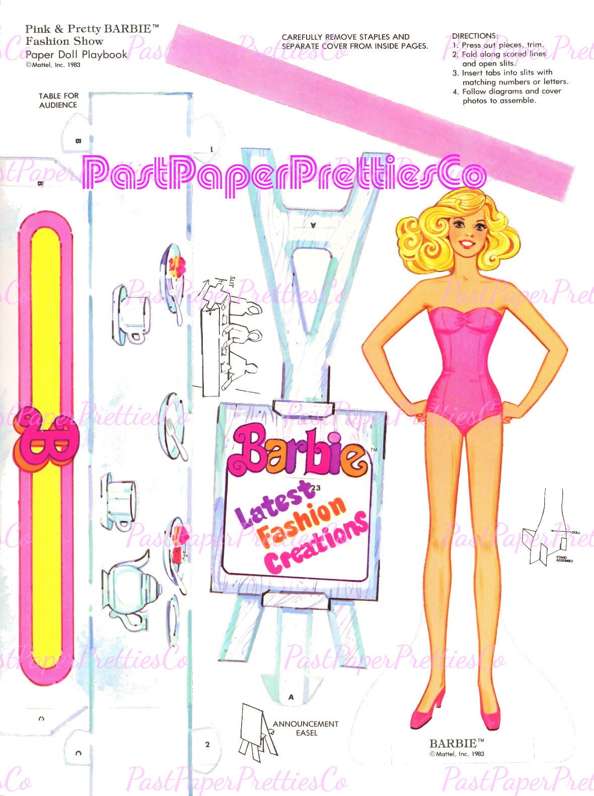 Vintage Barbie Paper Dolls Playset Pink and Pretty Fashion Show Playbook 1983 Printable PDF Instant Digital Download Eighties Toy Doll Z1