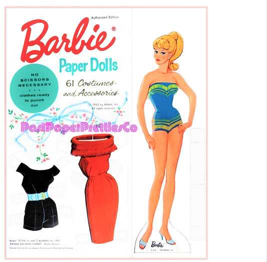 Barbie Paper Dolls 1963 Printable Vintage Blonde Ponytail PDF Instant Digital Download 11.5 Inch Toy Fashion Doll Costumes Accessories Z1