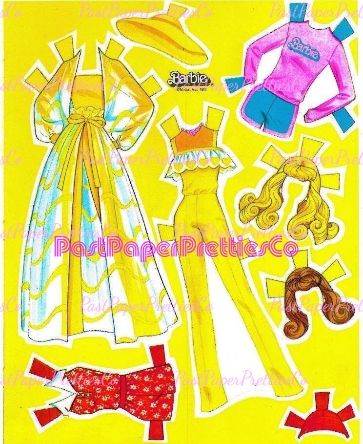 Vintage Paper Dolls Pretty Changes Barbie 1981 Printable PDF Instant Digital Download 80s Eighties Fashions 11.5 Inch Toy Doll Z1