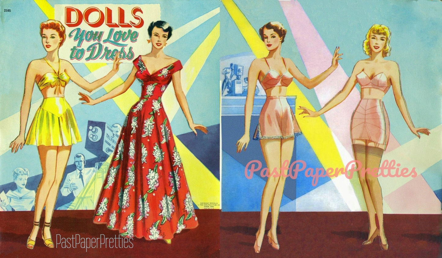 Vintage Paper Dolls You Love To Dress 1949 Printable PDF Instant Digital Download 4 Pretty Ladies & Clothing Clip Art