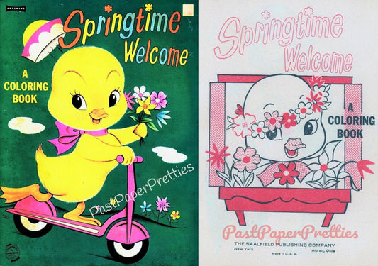 Vintage Printable Easter Coloring Book Springtime Welcome c. 1950s PDF Instant Digital Download Cute Girls Boys Children Animals 115 Pages