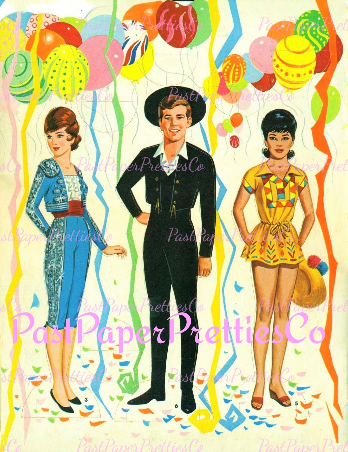 Vintage Fiesta Paper Dolls 1965 Printable PDF Instant Digital Download 6 Spanish Festival South American Party Clip Art