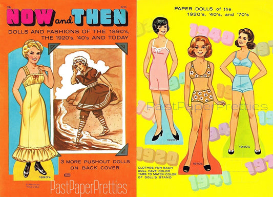 Vintage Paper Dolls Now and Then 1976 PDF Printable Instant Digital Download Time Travelling Dolls Fashions of 1890s 1920s 1940s 1970s