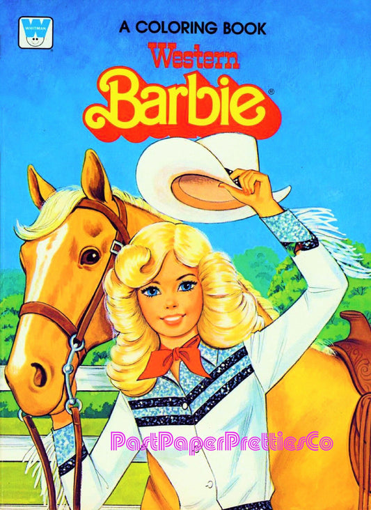 Vintage Western Barbie Coloring Book Printable PDF Instant Digital Download Retro 1982 Cowgirl Toy Doll 72 Pages to Color