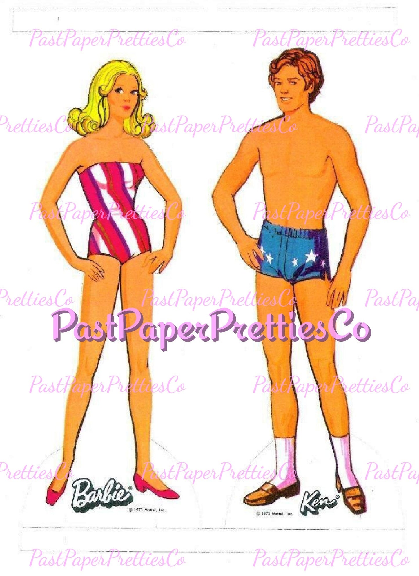 Vintage Paper Dolls Barbie's Friendship and Ken 1973 Printable PDF Instant Digital Download Retro 70s Fashions Clipart Z1