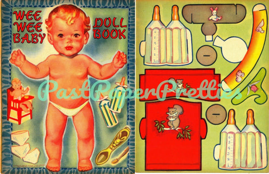 Vintage Paper Dolls Wee Wee Baby Doll Book 1944 Printable PDF Instant Digital Download Kitschy Cute Baby Girl and Layette Clip Art