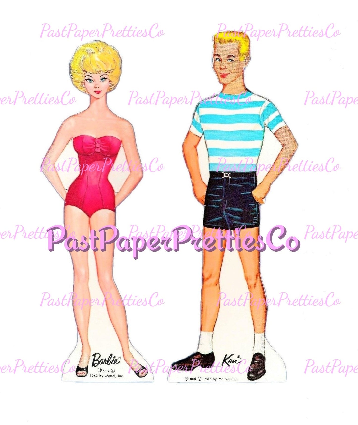 Vintage Paper Dolls Classic Barbie and Ken 1962 TEN Page Wardrobe Printable PDF Instant Digital Download Toy Fashion Dolls Z1