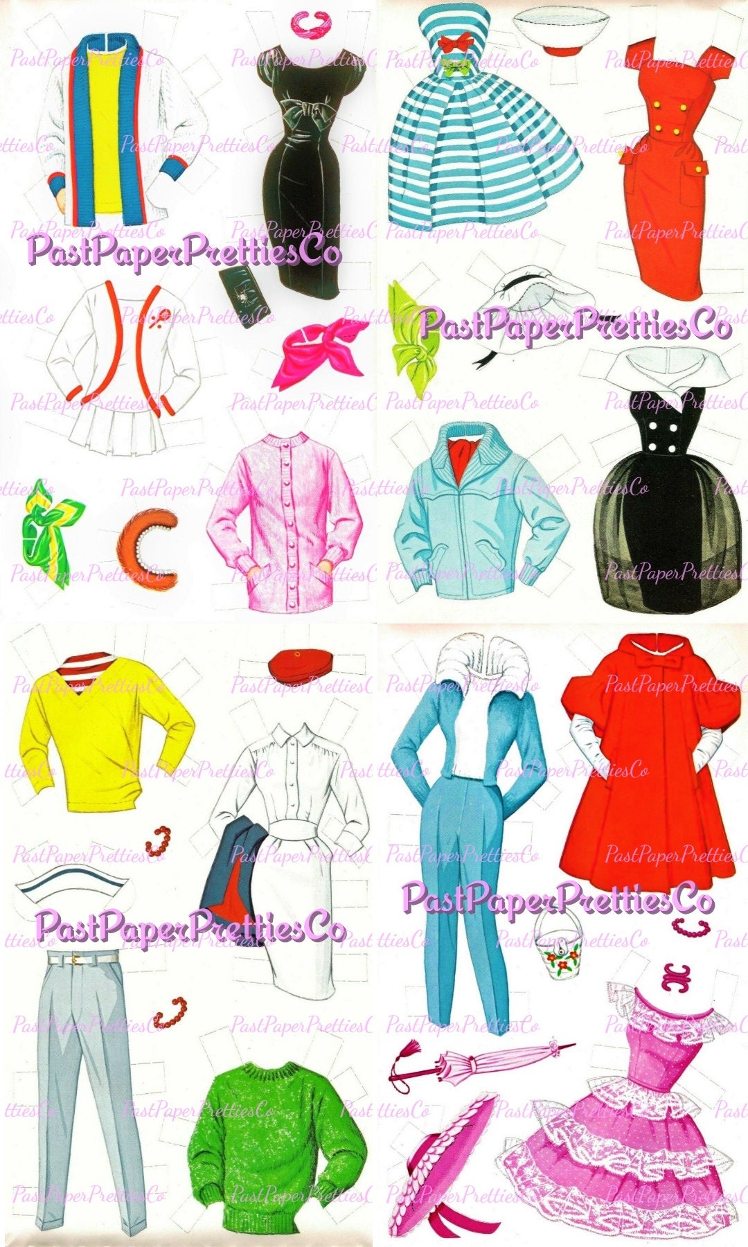 Vintage Paper Dolls Classic Barbie and Ken 1962 TEN Page Wardrobe Printable PDF Instant Digital Download Toy Fashion Dolls Z1