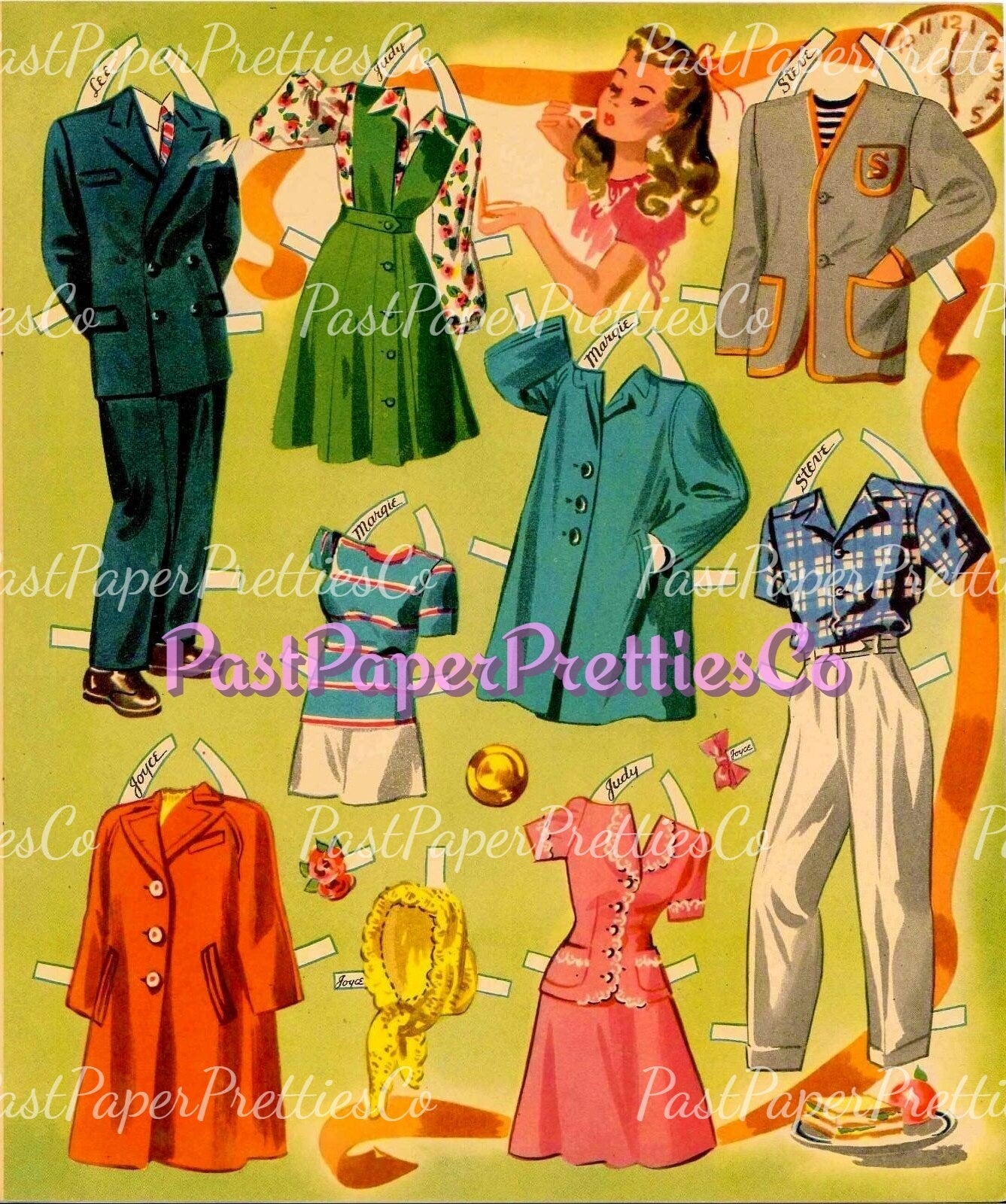 Vintage Paper Dolls First Date 1944 Printable PDF Instant Digital Download 8 Teenager Dolls Boyfriend Girlfriend Teen Friends Clip Art