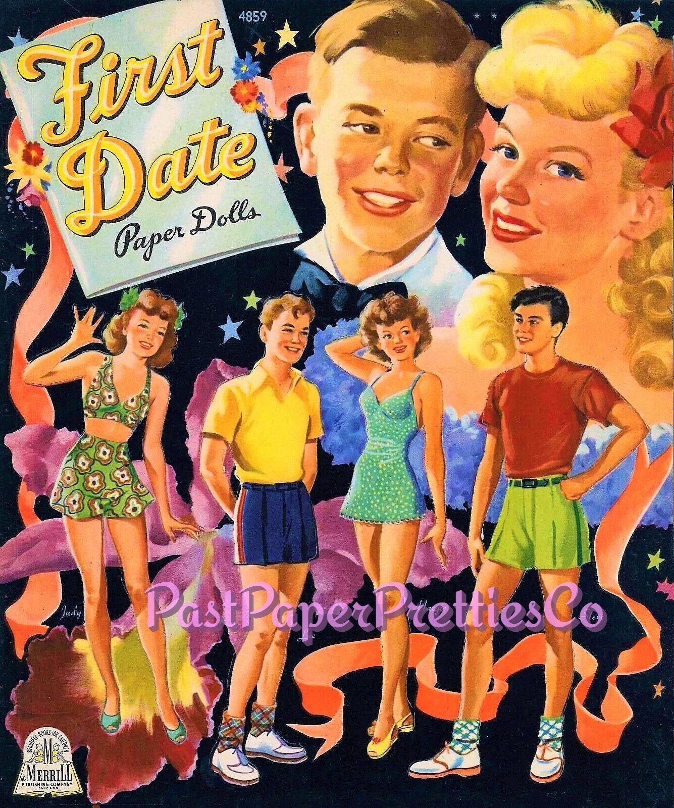 Vintage Paper Dolls First Date 1944 Printable PDF Instant Digital Download 8 Teenager Dolls Boyfriend Girlfriend Teen Friends Clip Art