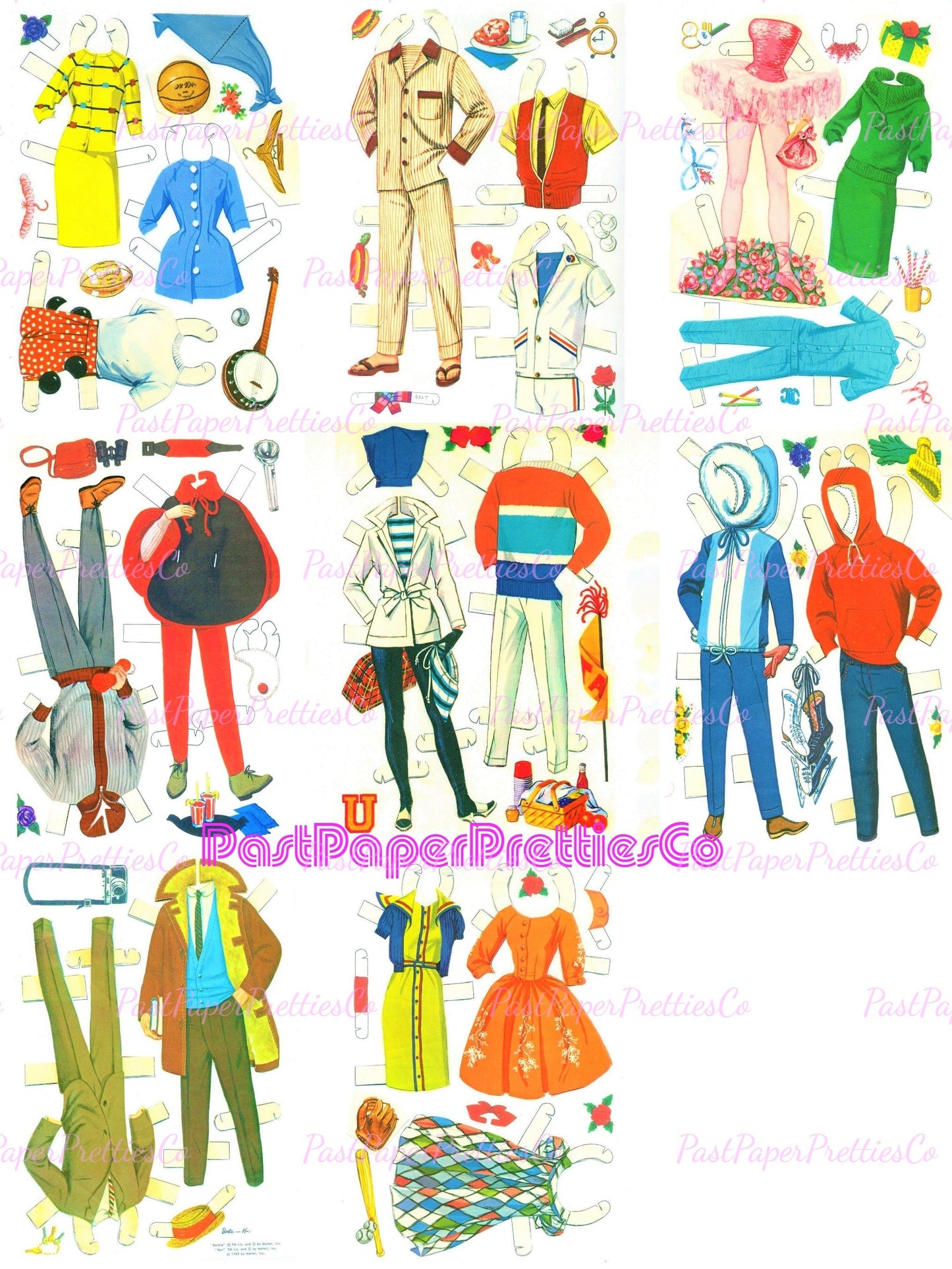 Vintage Paper Dolls Classic Barbie and Ken Cut-Outs 1962 TWENTY Page Wardrobe Printable PDF Instant Digital Download Toy Fashion Doll Z1