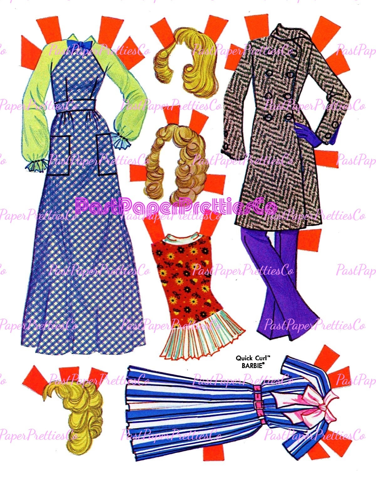 Vintage Paper Dolls Quick Curl Barbie 1973 Printable PDF Instant Digital Download Toy Fashion Doll and Hairdos Clipart Z1