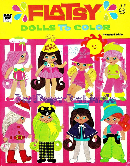 Vintage Printable Flatsy Dolls to Color Coloring Book Pages c. 1970 PDF Instant Digital Download Cute Childhood Toy Doll 92 Pages Clip Art