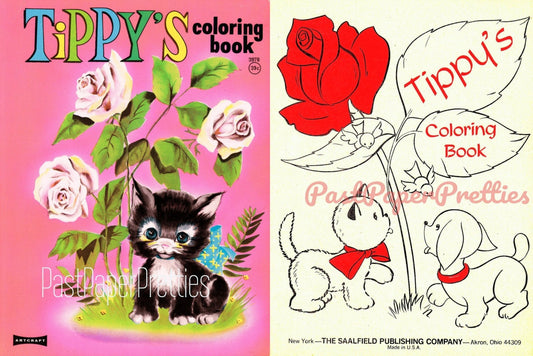 Vintage Printable Tippys Coloring Book c. 1950s PDF Instant Digital Download Cute Kitsch Anthropomorphic Animals Children 96 Pages