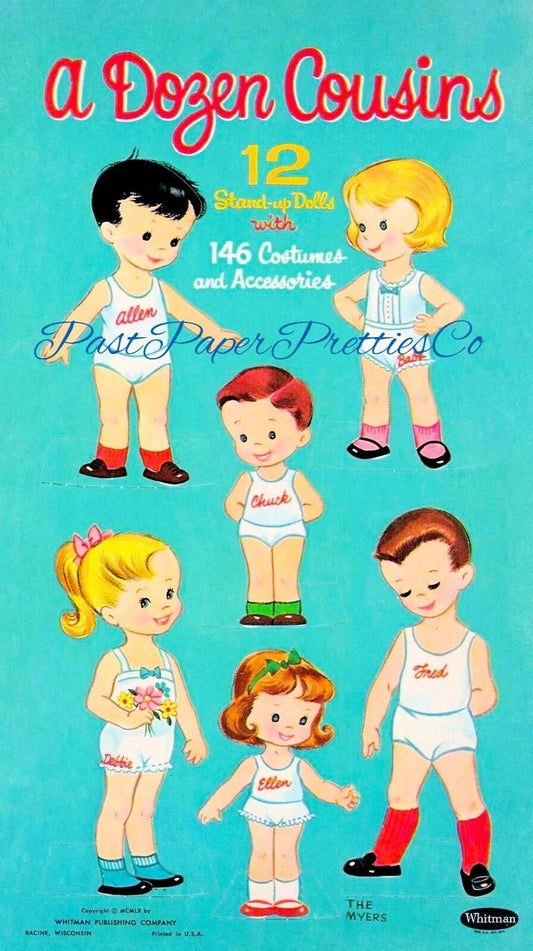 Vintage Paper Dolls A Dozen Cousins 12 Cute Stand Up Dolls circa 1960 Printable Instant Digital Download JPEG PDF