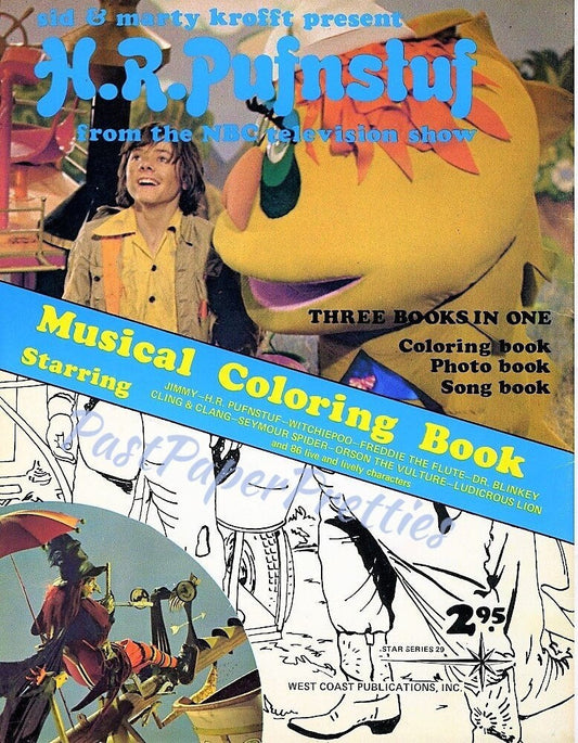 Vintage H.R. Pufnstuf Musical Coloring Book 1970 Printable PDF Instant Digital Download 50 Nostalgic Pages Songs Pictures to Color