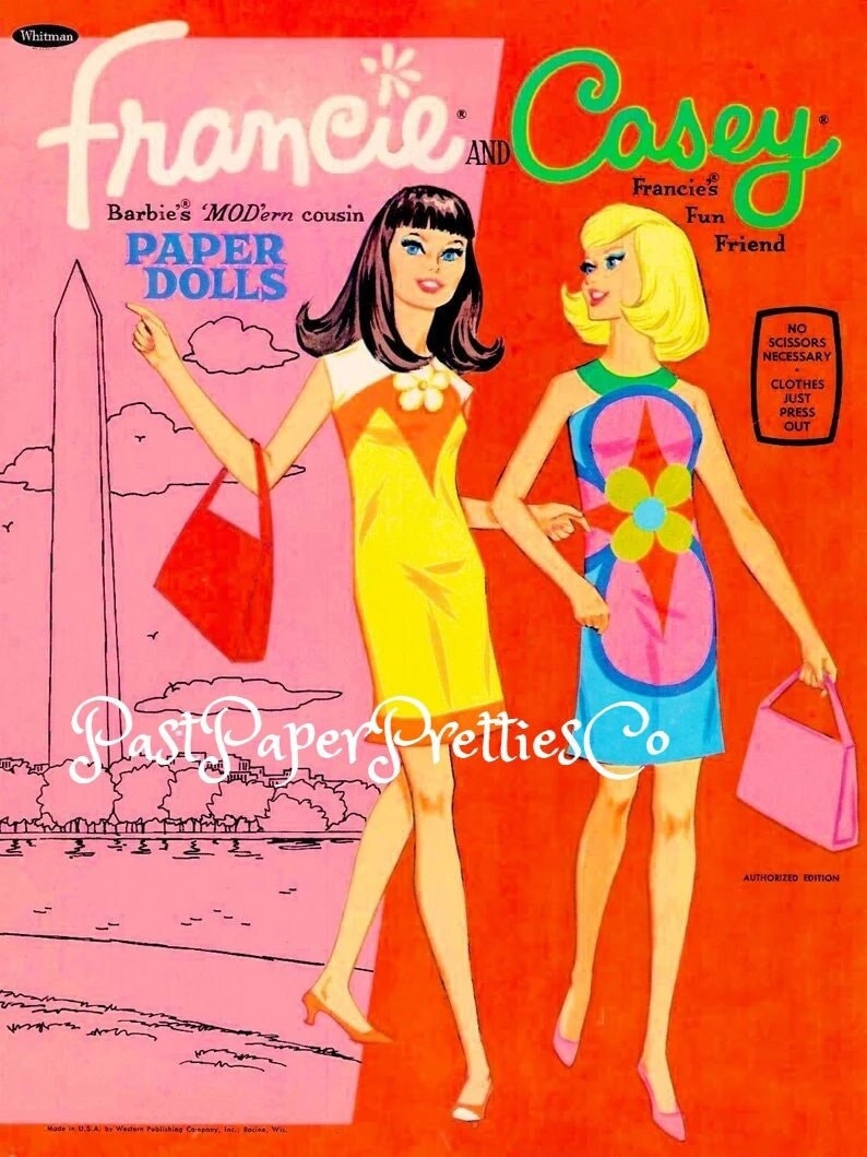 Vintage Paper Dolls Francie and Casey c. 1967 Printable PDF Instant Digital Download Cute Childhood Toys Fashion Dolls Clip Art Z1