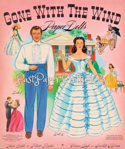 Vintage Paper Dolls Gone With The Wind c. 1940 PDF Printable Instant Digital Download Scarlet O'Hara Rhett Butler Movie Novel Film Clip Art