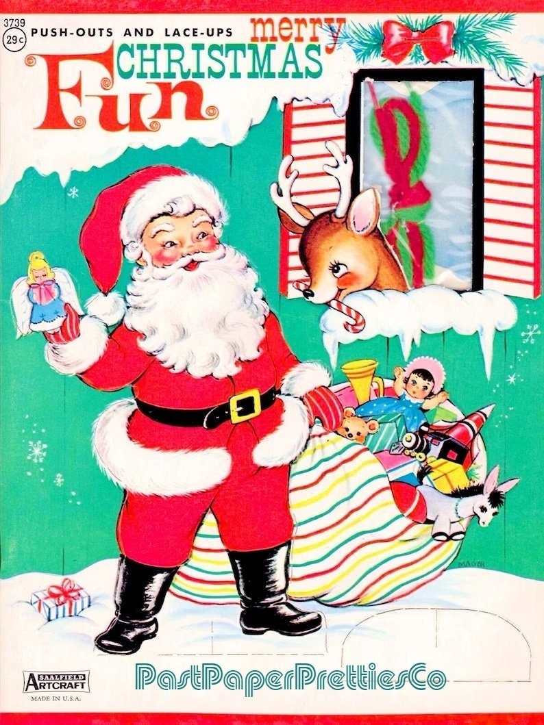 Vintage Merry Christmas Fun Push-Outs and Lace-Ups Ornaments Paper Dolls Printable PDF Instant Digital Download Retro 1960's Paper Crafts