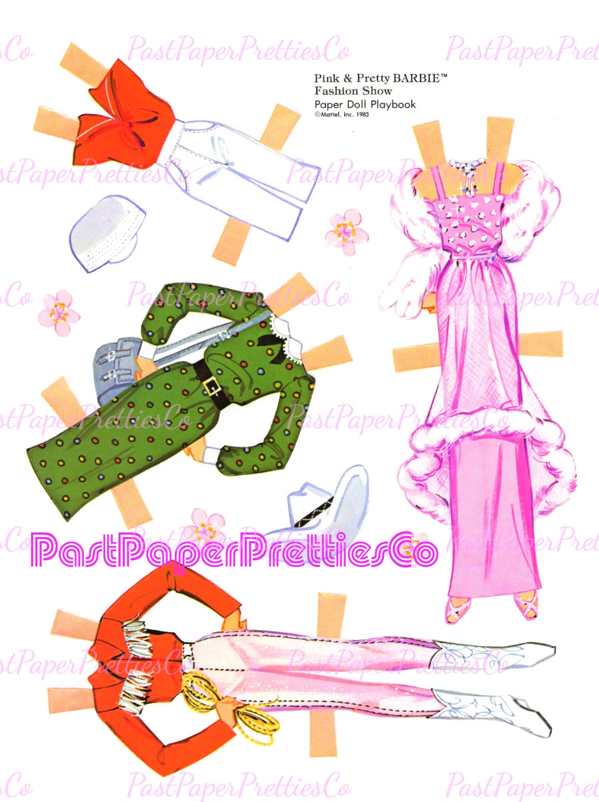 Vintage Barbie Paper Dolls Playset Pink and Pretty Fashion Show Playbook 1983 Printable PDF Instant Digital Download Eighties Toy Doll Z1