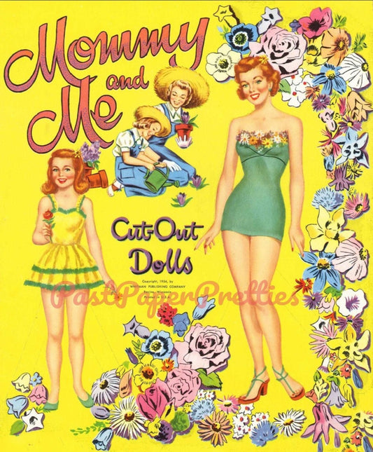 Vintage Paper Dolls Mommy and Me Cut Out Dolls 1954 PDF Printable Instant Digital Download Mother Daughter Matching Outfits Clip Art