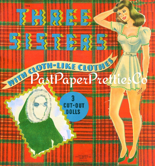 Vintage Paper Dolls Three Sisters c. 1942 PDF Printable Instant Digital Download Pretty Glamour Girls Siblings Clip Art