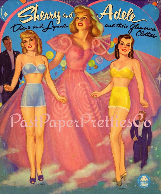 Vintage Paper Dolls Sherry and Adele Glamorous Ladies 1953 PDF Printable Instant Digital Download Beautiful Mid Century Glam Girls Clip Art