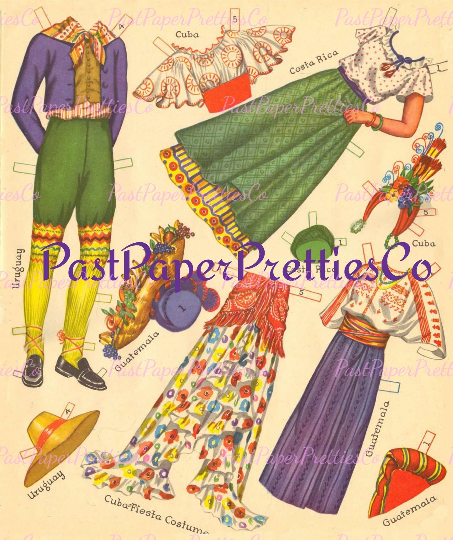 Vintage Fiesta Paper Dolls 1965 Printable PDF Instant Digital Download 6 Spanish Festival South American Party Clip Art