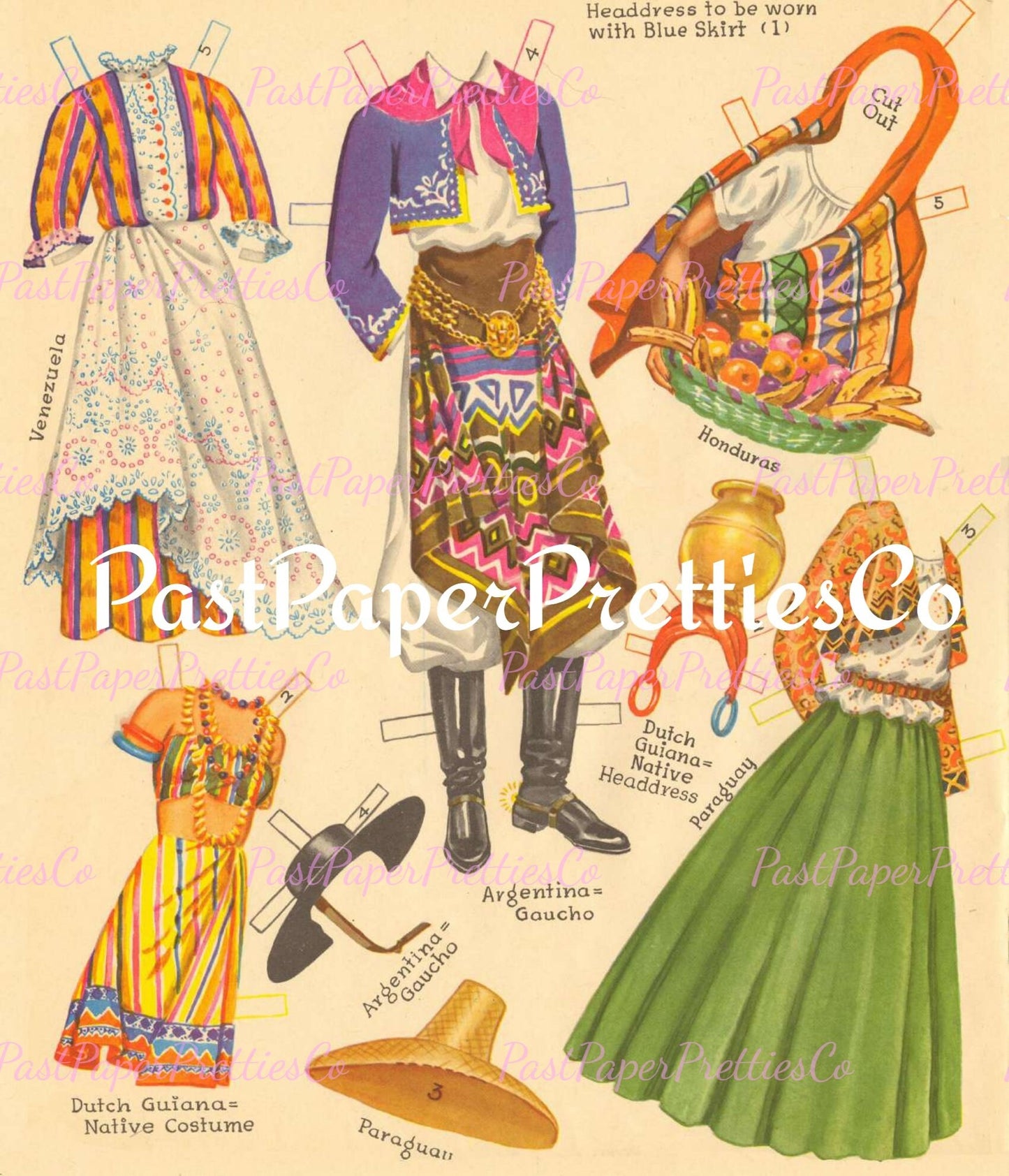 Vintage Fiesta Paper Dolls 1965 Printable PDF Instant Digital Download 6 Spanish Festival South American Party Clip Art